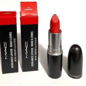 Mac Retro Matte Lipstick 702 Dangerous Red Full Size Swatched Like New with Box
